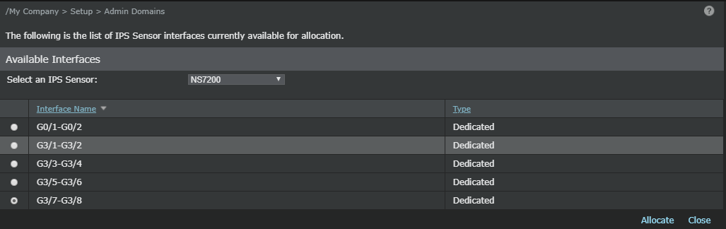 Allocated Interface page