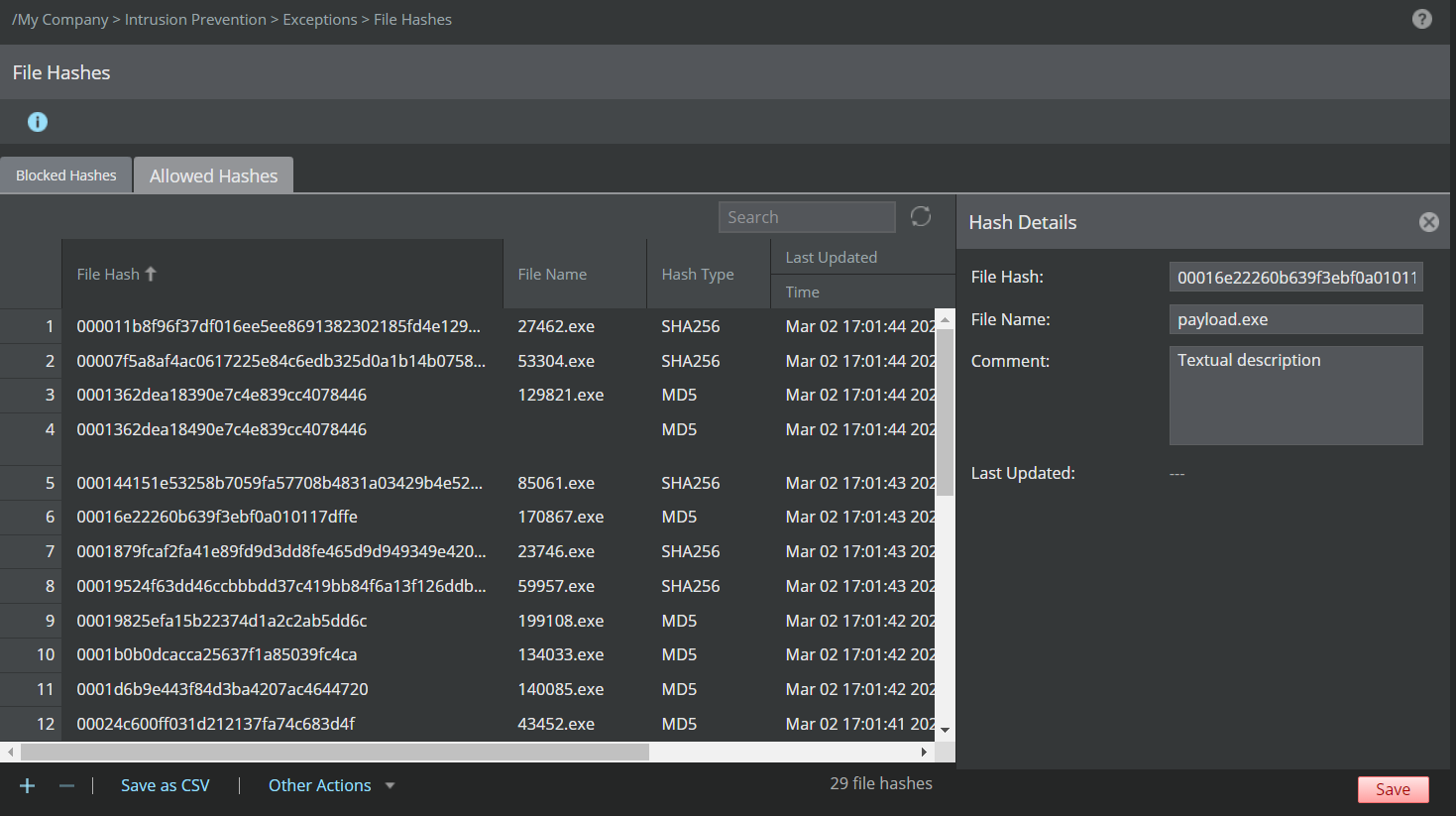 Add a single allow list file hash value