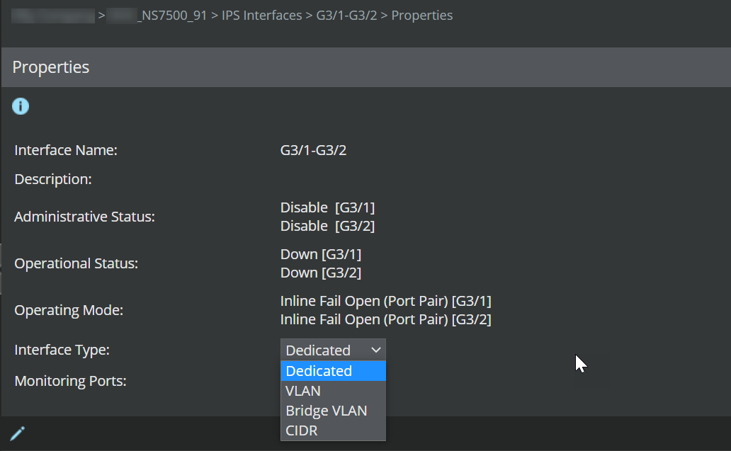 Manage Interface - changing traffic type
