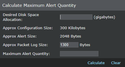 Calculate Maximum Alert Quantity dialog