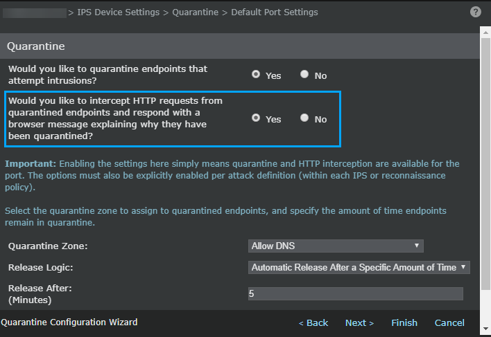 Settings in the Quarantine page for the admin domain