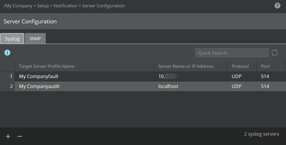 Syslog tab