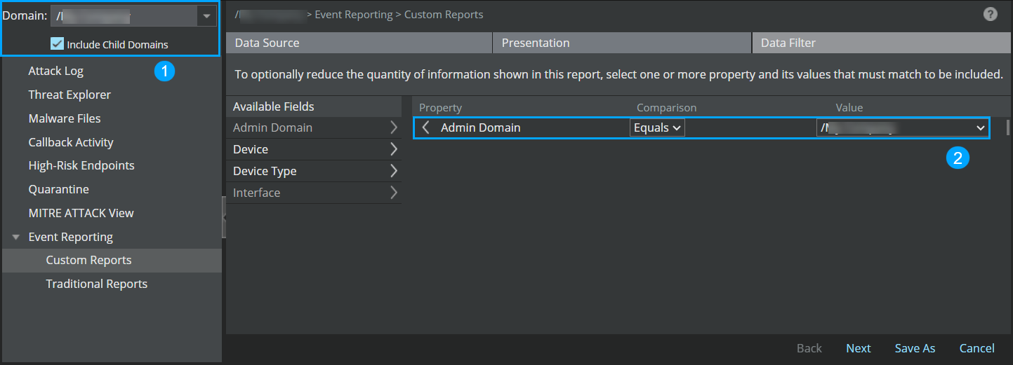 Admin domain filters