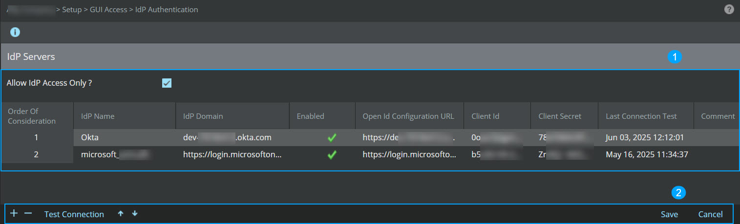 IdP server configuration page