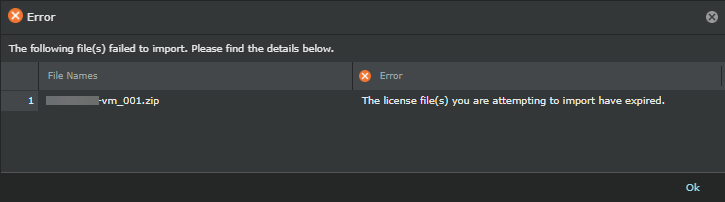 Error dialog box