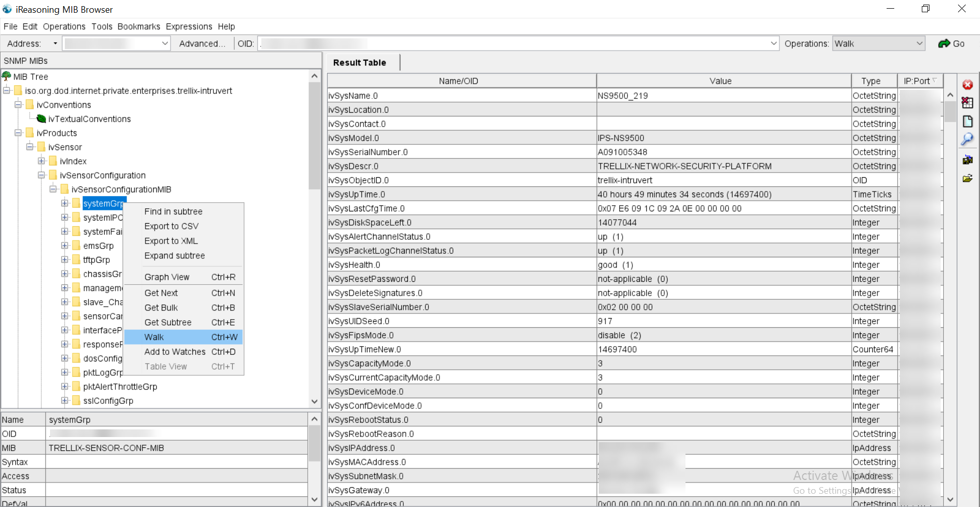 SNMP walk output