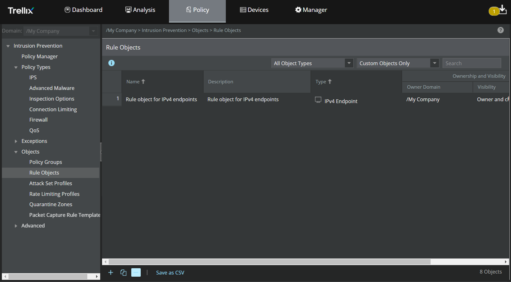 Rule object for IPv4/IPv6 endpoint successfully created