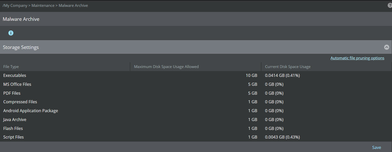 File storage settings