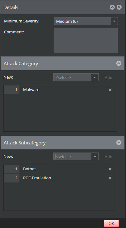 Details panel on Attacks to Block tab