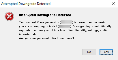 Attempted Downgrade Detected dialog