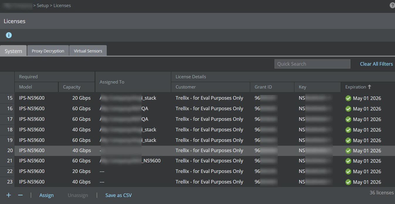 Upload license capacity for Sensor