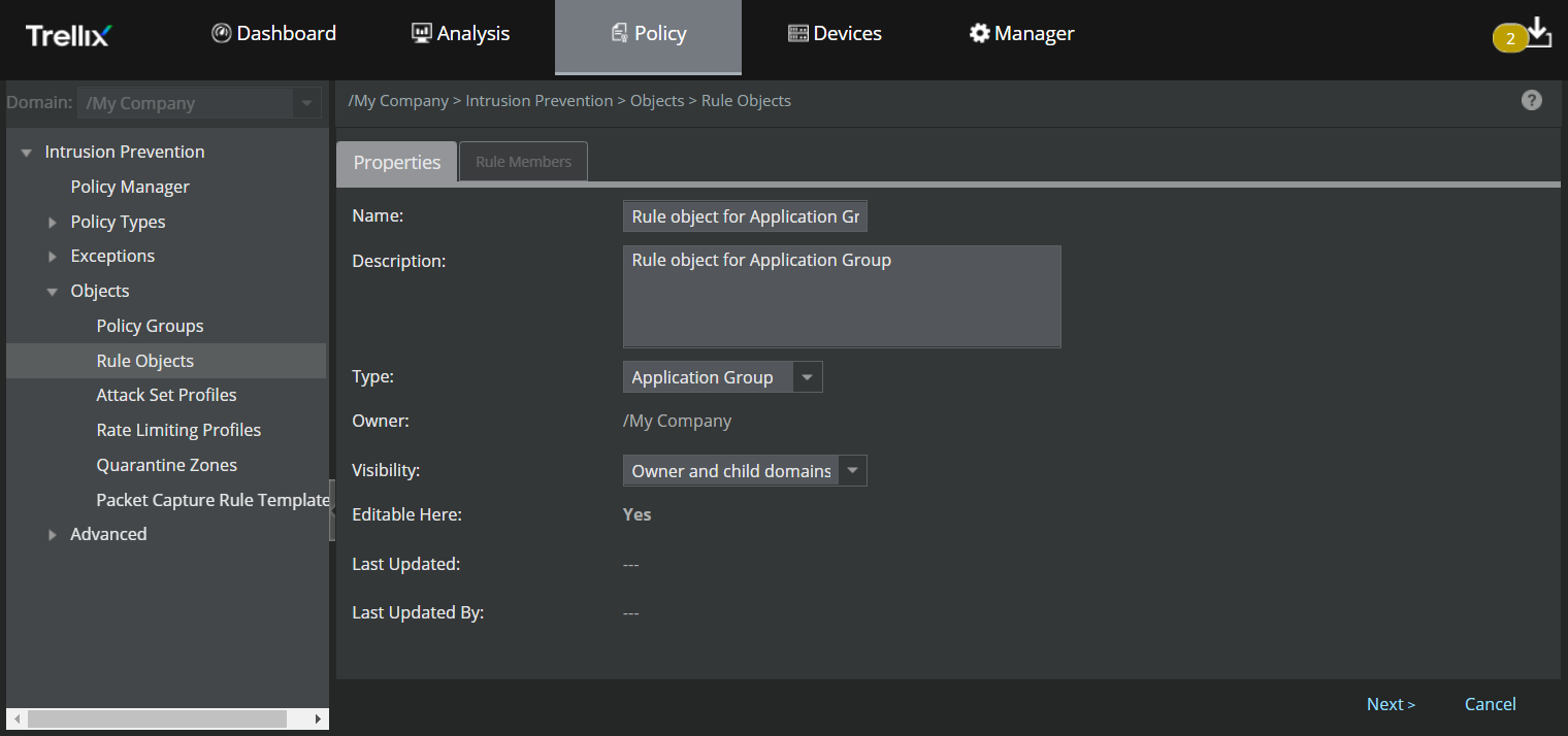 Create an Application Group rule object