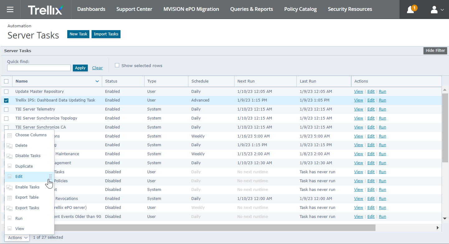 Server tasks management