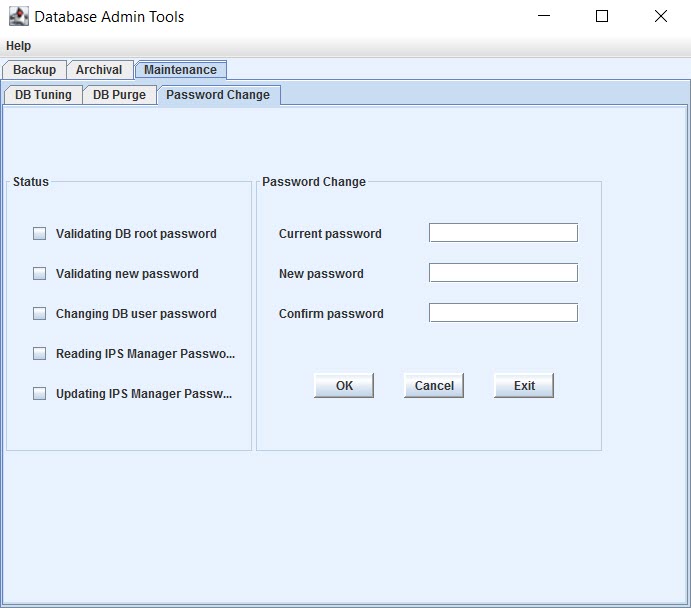 Database Admin Tools - Password Change Tab