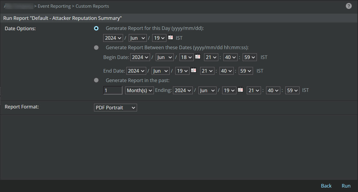 Run Reports page