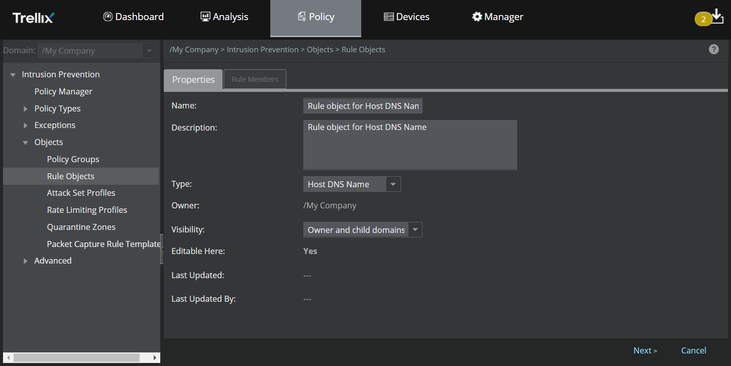 Create a Host DNS Name rule object