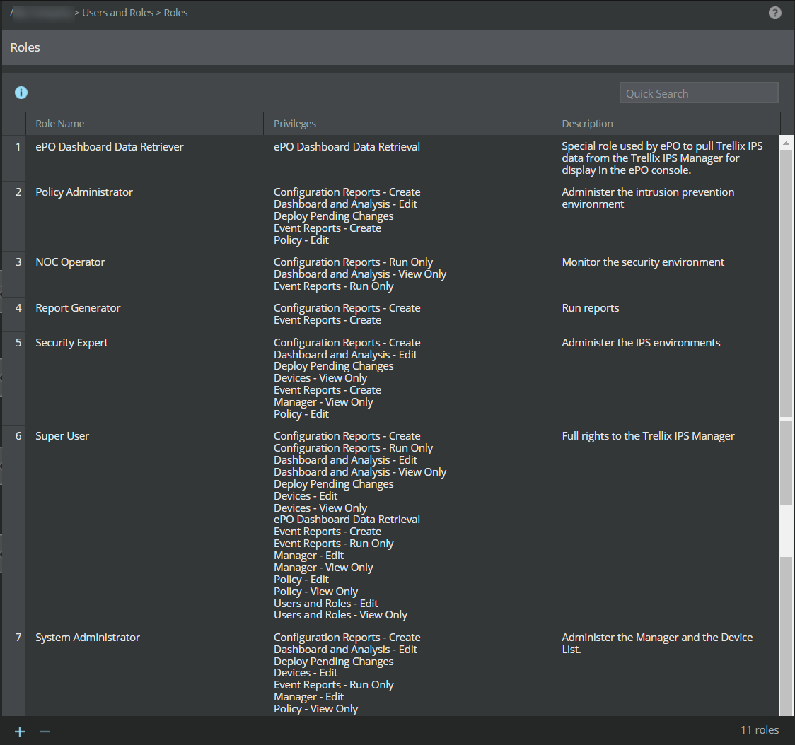 Roles page