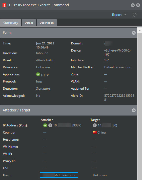 User details in Attack Log