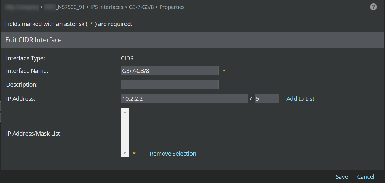 Edit CIDR Interface