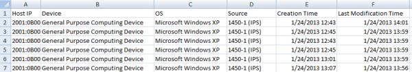 Device profiles in a .csv file
