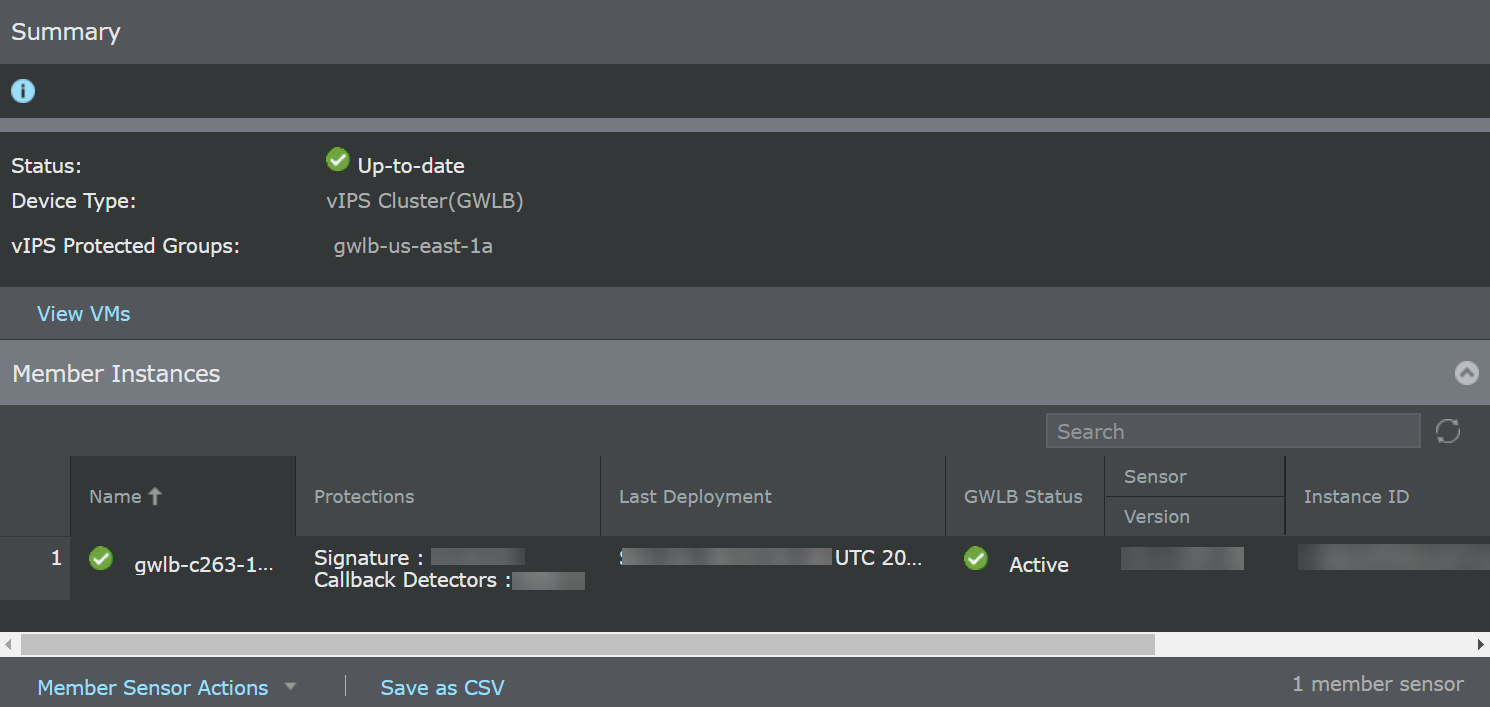 Summary details of a GWLB cluster