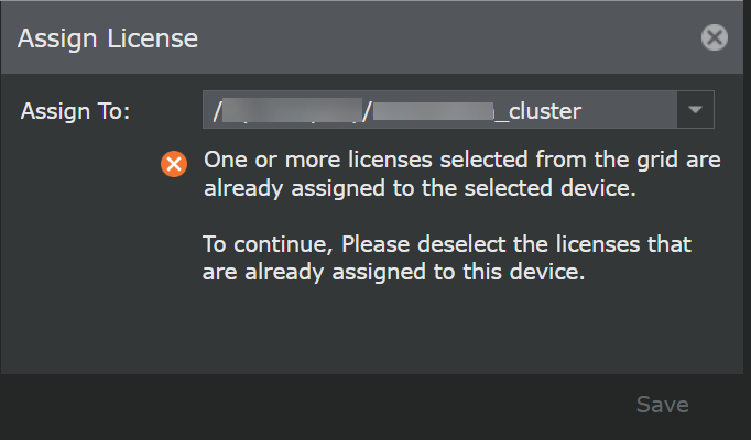 The Assign License details panel