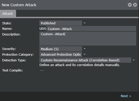 New Custom Attack window