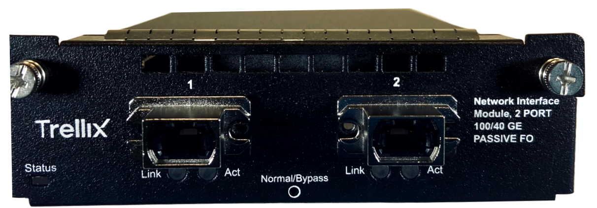 GUID-A20A2F04-4DD4-479B-B19B-3686D6766674-low.png 2-port 100/40 Gigabit SR MTP/MPO passive fail-open interface module