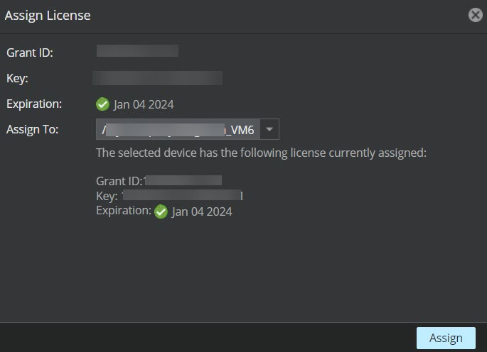 Assign License window