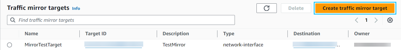 Create traffic mirror target