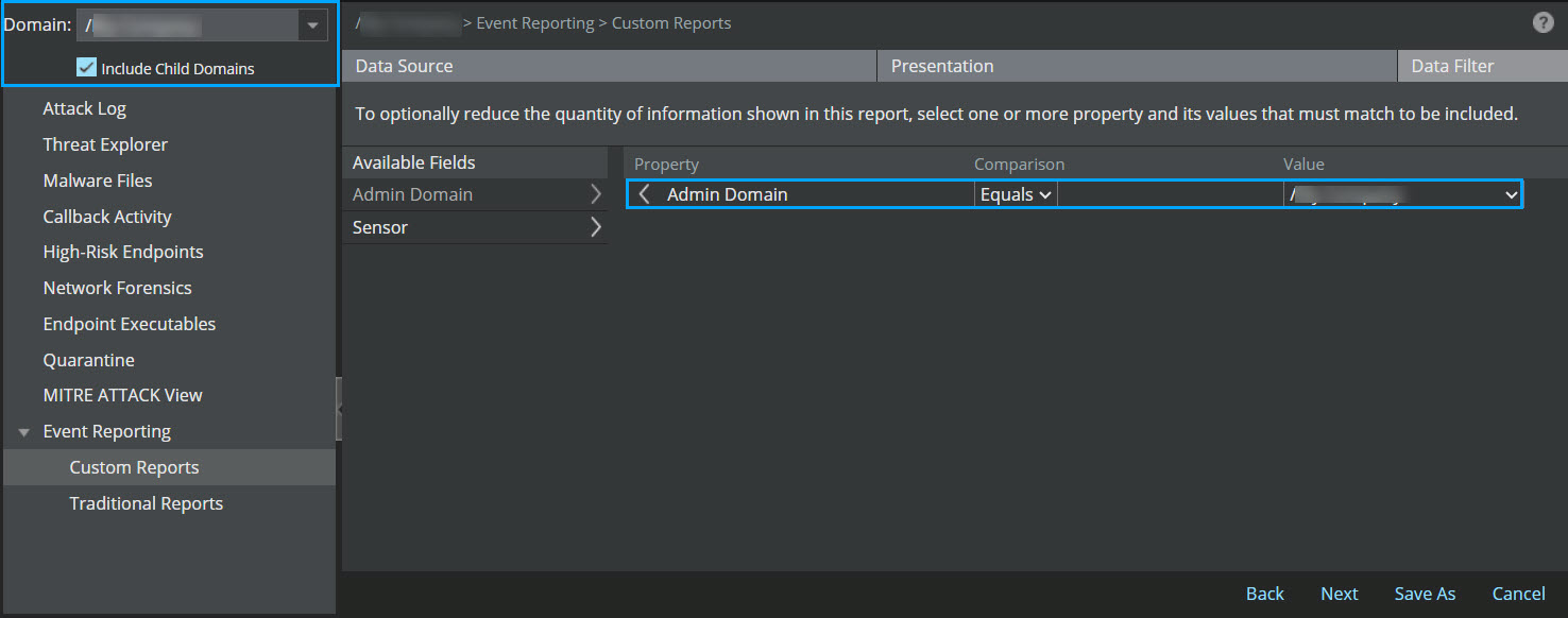 Admin domain filters