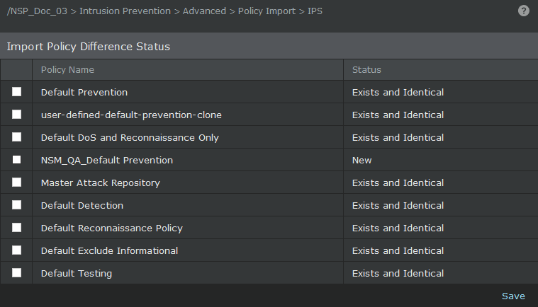 View the differences and import the policy
