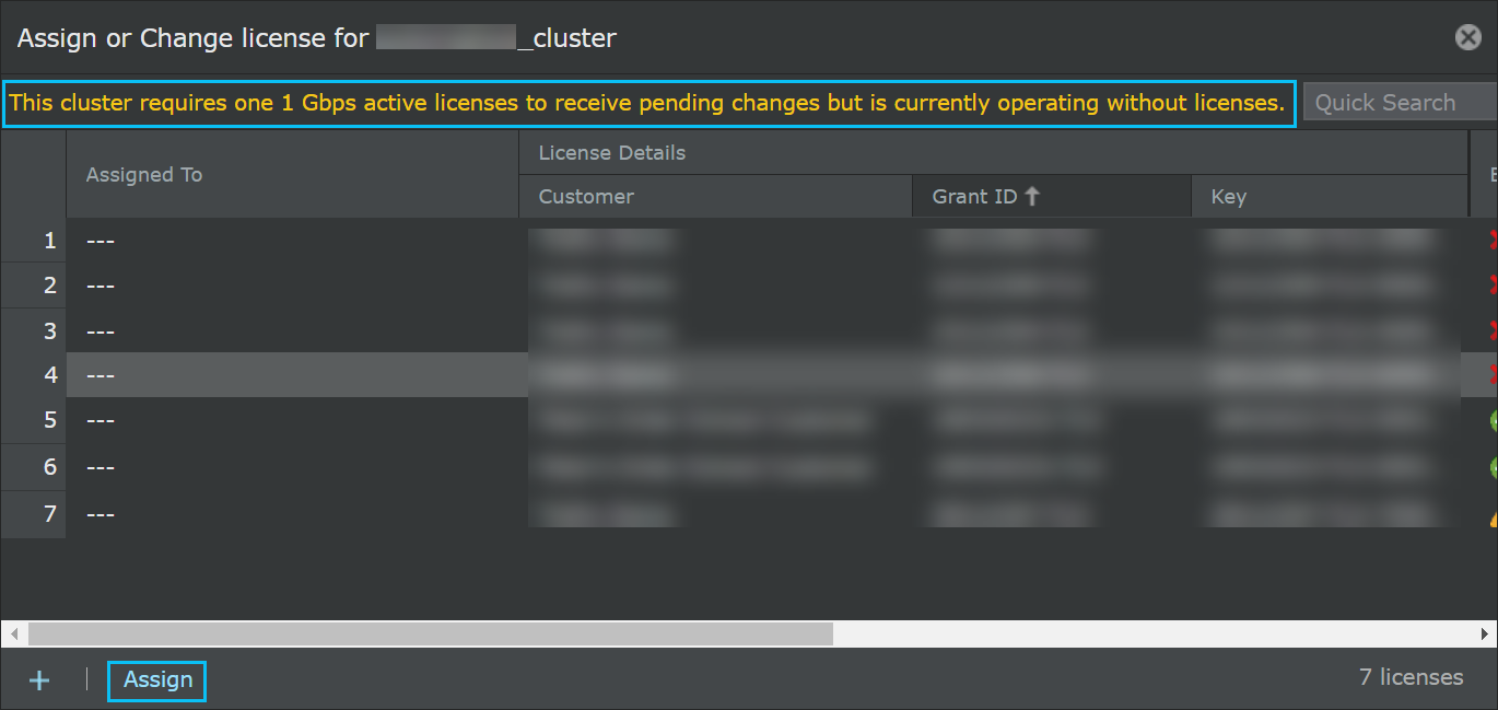 Add or Change license for <Cluster_Name> window