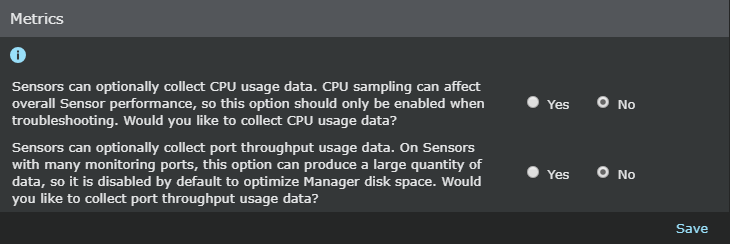 Metrics dialog