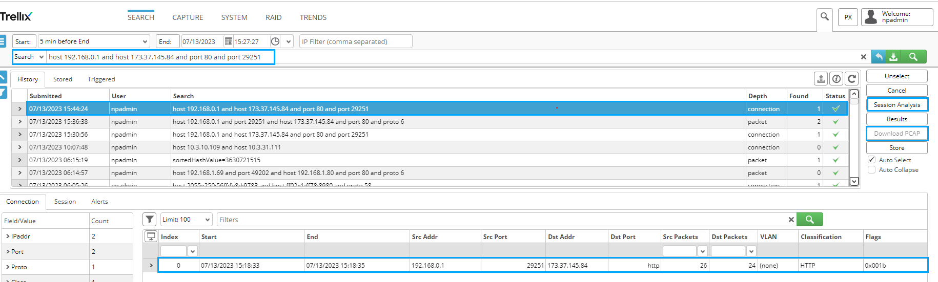 The details of the alert as shown on PX Web UI