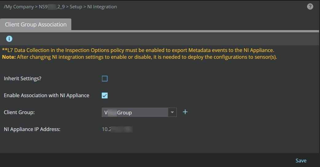 Configuration options in Client Group Association tab at the device level