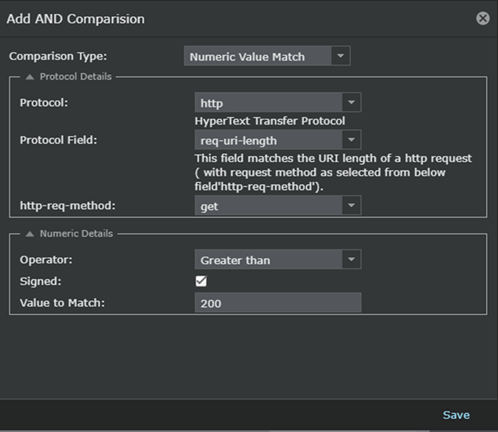 Configure Comparison window to select the comparator