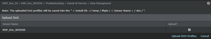 Uploading a DoS profile from a Sensor to the Manager