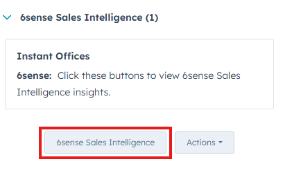 Button for accessing 6sense Sales Intelligence insights in the Instant Offices section.