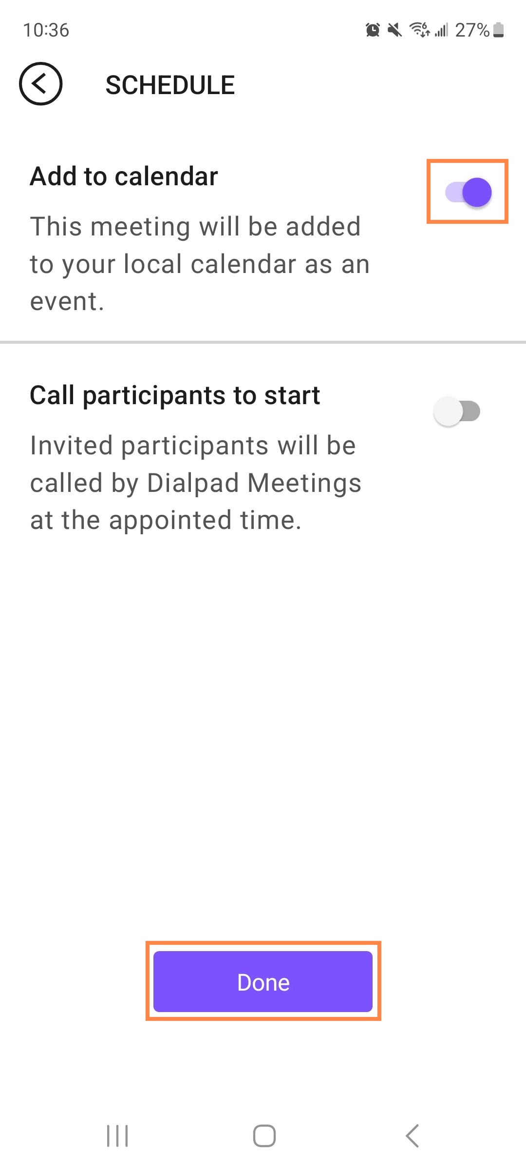 Add a scheduled meeting to calendar in Dialpad Meetings for Android