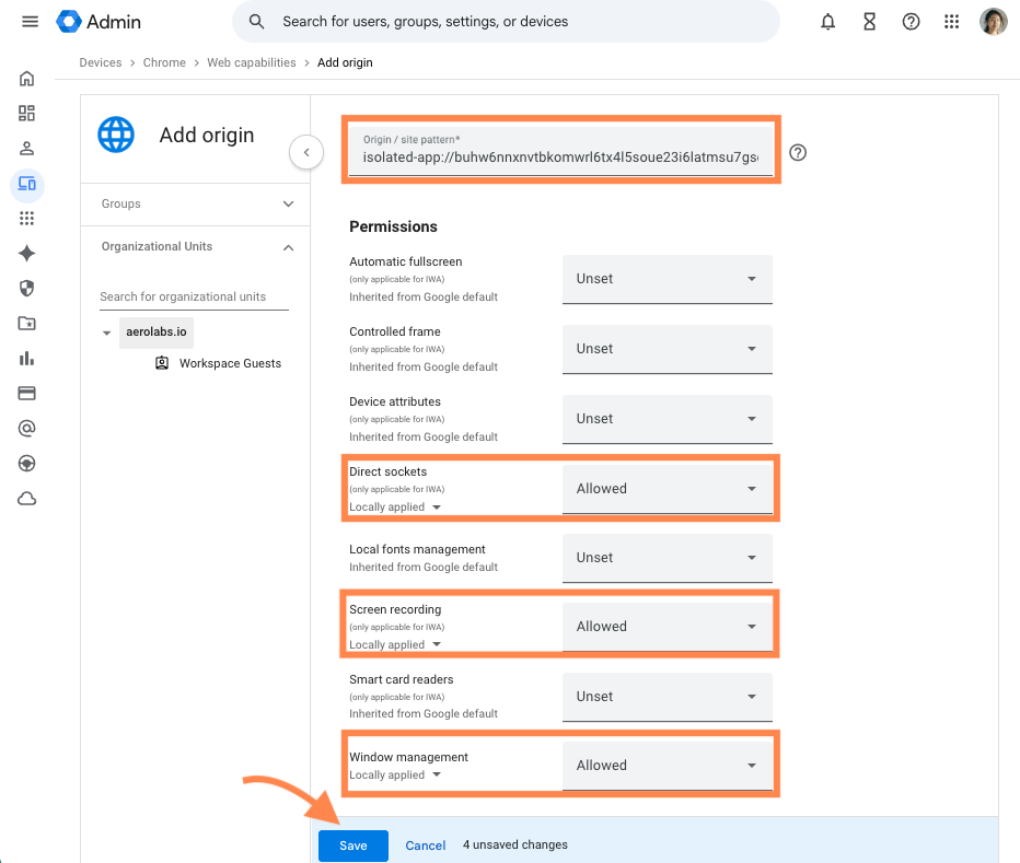 Agent Screen Capture setup in Google Admin console for Chrome OS