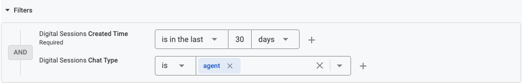 Agent Session Metrics report filters