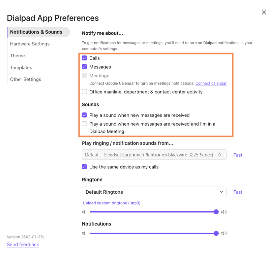 App notifications and sounds settings
