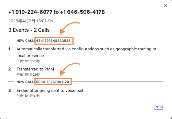 Call ID in call journey