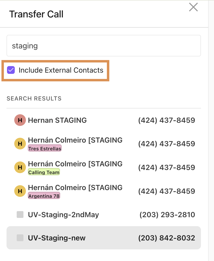 Include external contacts in call transfer