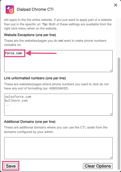 Chrome extension settings