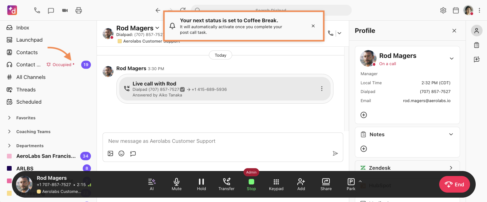 Next status in Contact Center