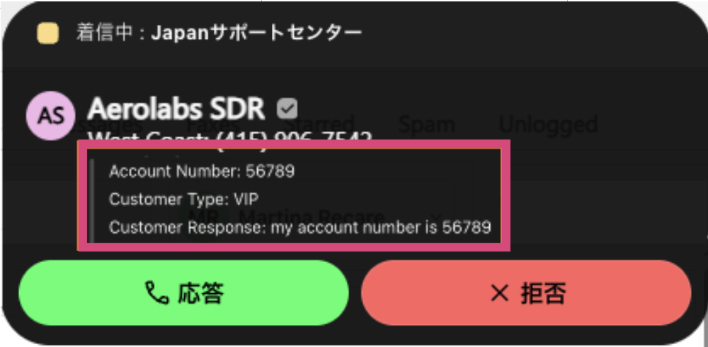 Customer data in incoming call notification