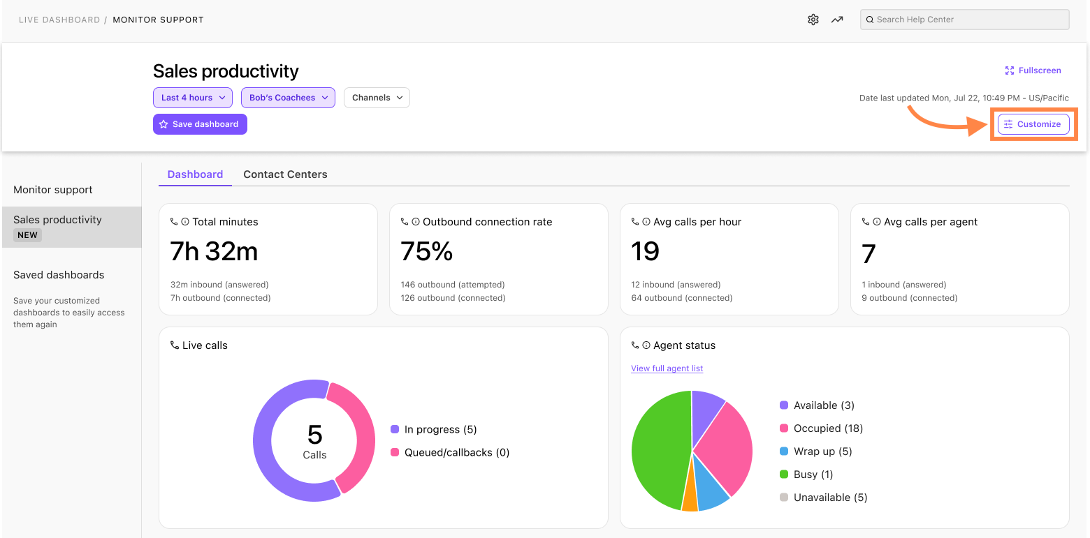 Customize Sales Productivity dashboard