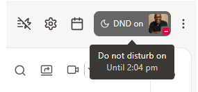 User's status shows 'Do Not Disturb' active until 2:04 PM.
